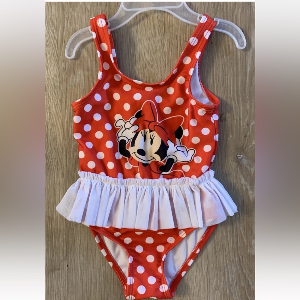 Disney Girl’s Size 18 Months Red & White Polka Dot Minnie Mouse Tutu Swimsuit